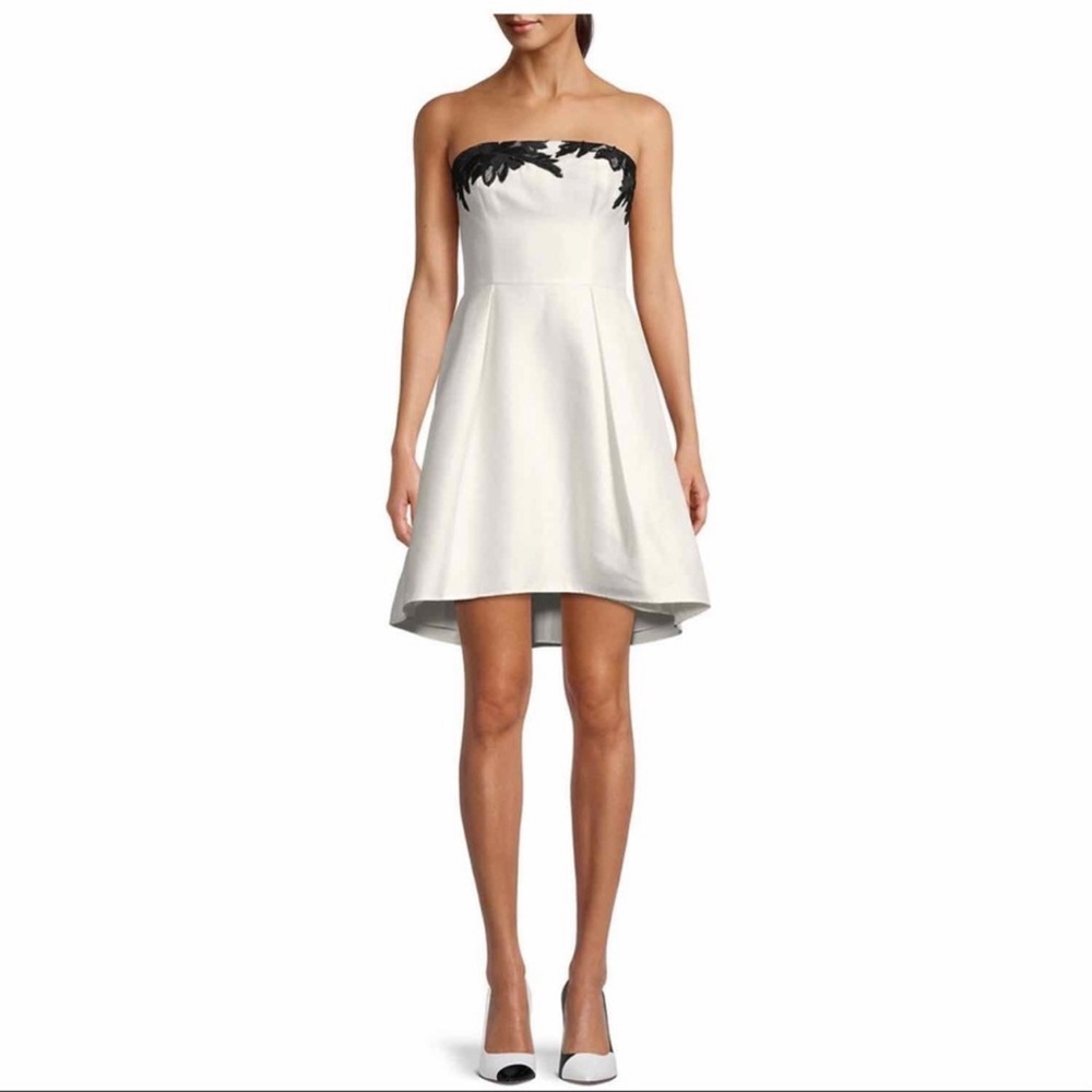 Halston Heritage Floral Appliqué black and white mini dress - Size 14
